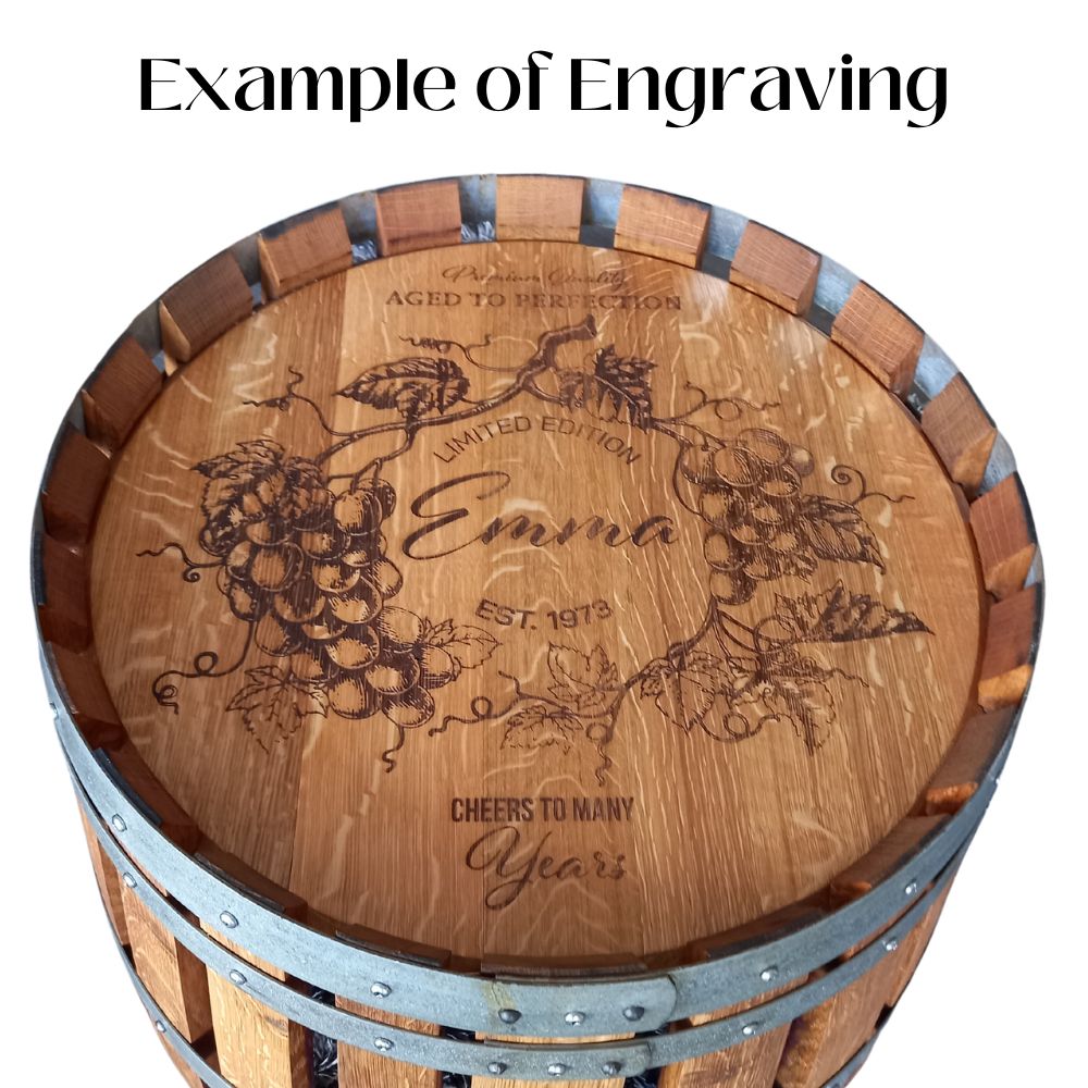 Wine Barrel Table with engraved top
