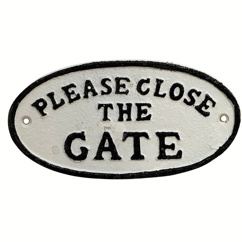 Cast Iron Gate Sign Hardware Please Close The Gate Gift Outdoors