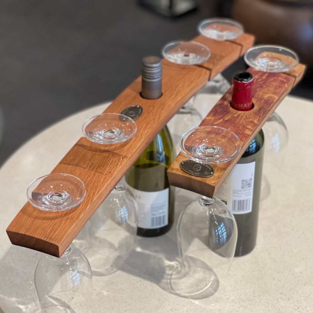 Wine Barrel Stave Glass & Bottle Holder Gift NZ Made