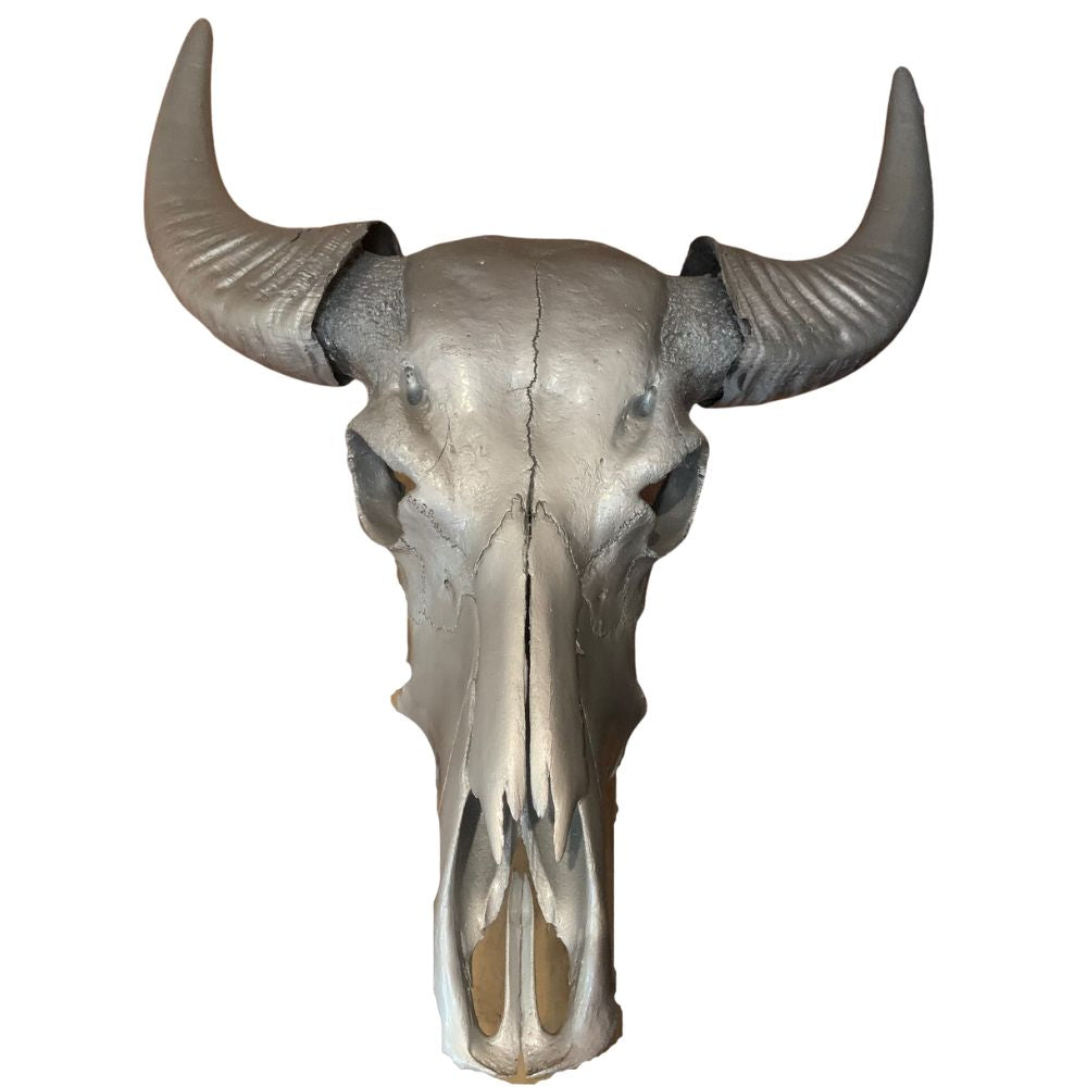 Silver Painted Buffalo Skull